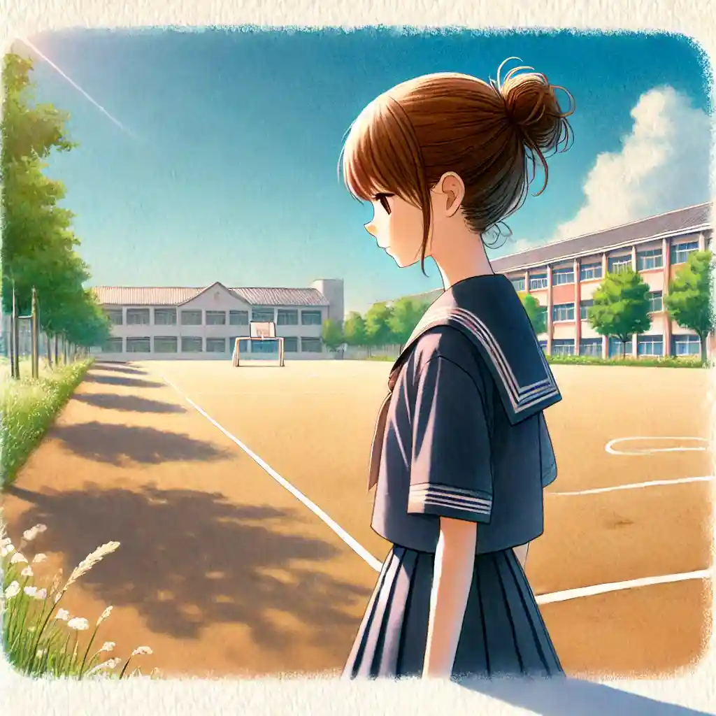 校庭を歩く女子