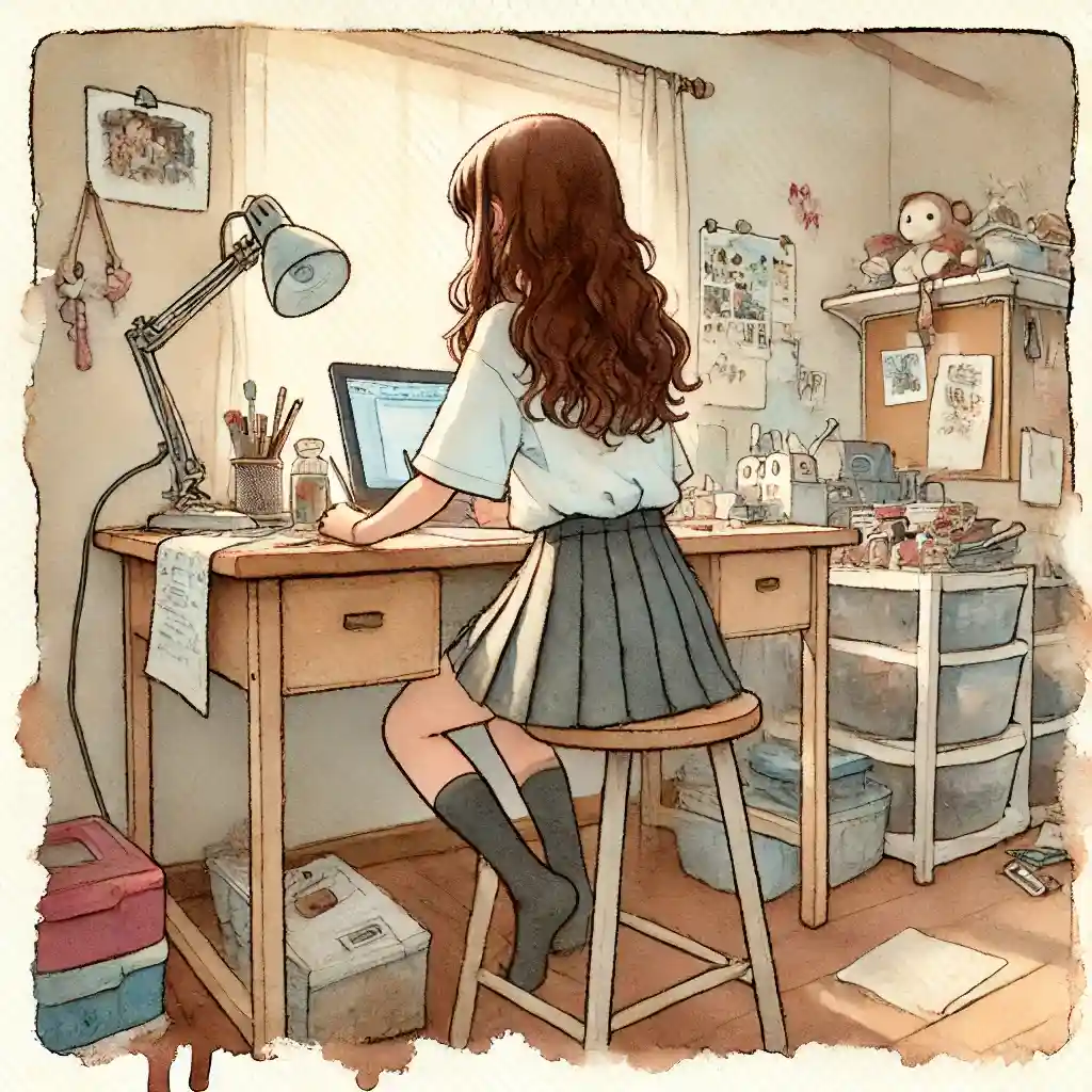 レポートを書いている中学生女子