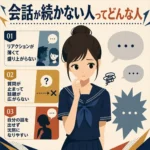 会話が続かない人の特徴を、引っ込み思案な女子中学生と3つの原因でまとめたインフォグラフィック