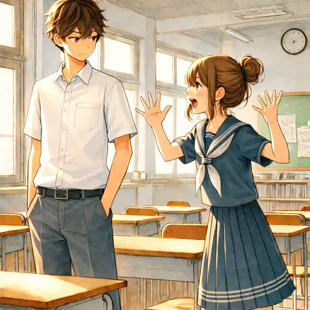 無口な人に話しかけている女子