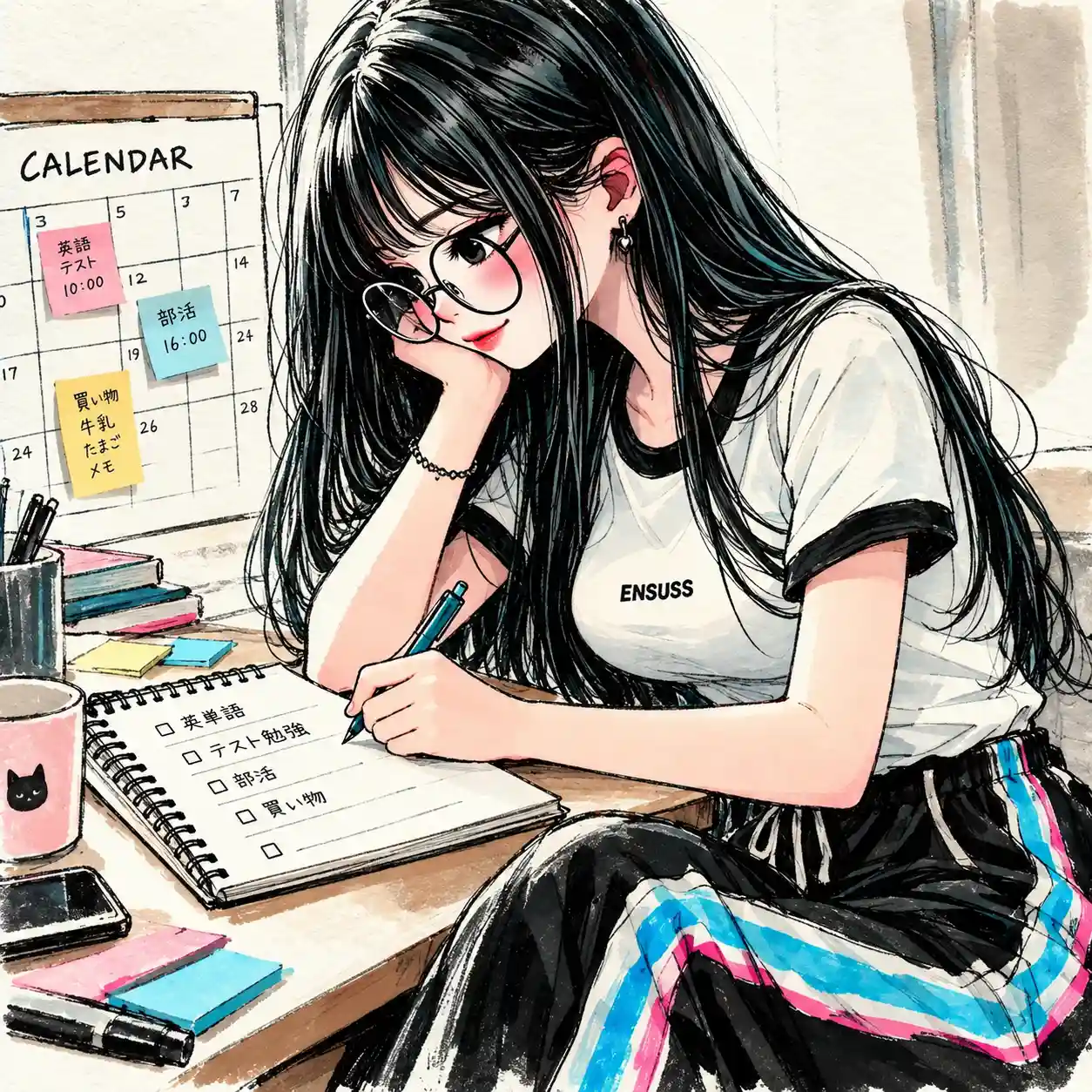 カレンダーなどにメモる女子