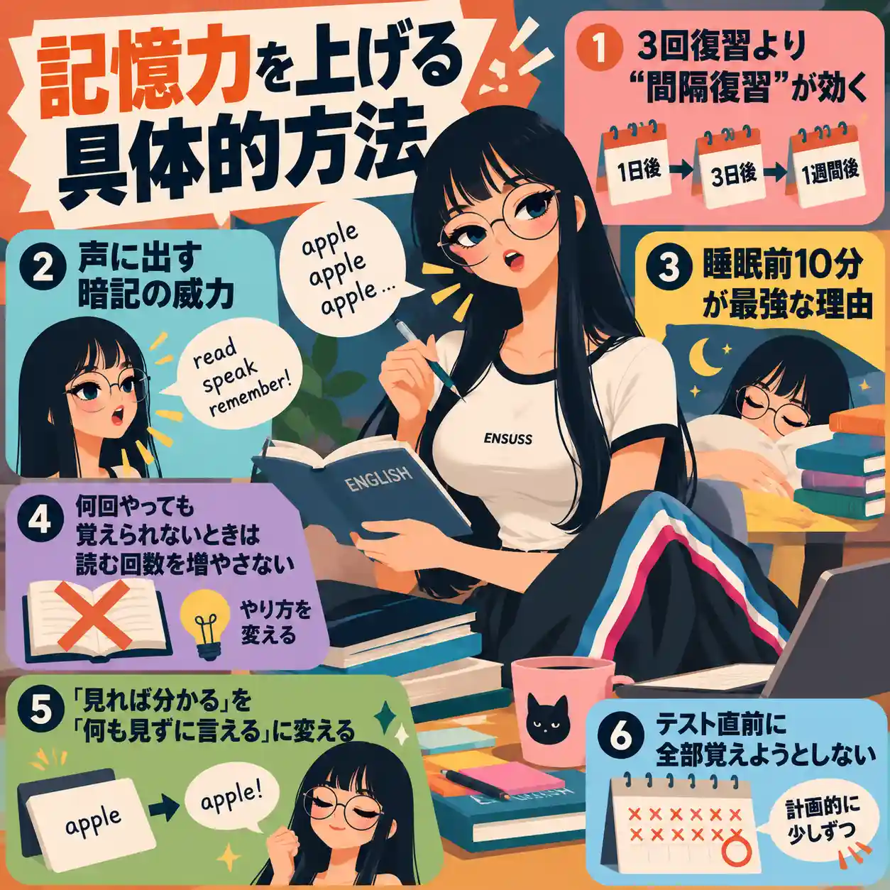 暗記の具体的な方法を説明するいんふぉぐらふぃっく
