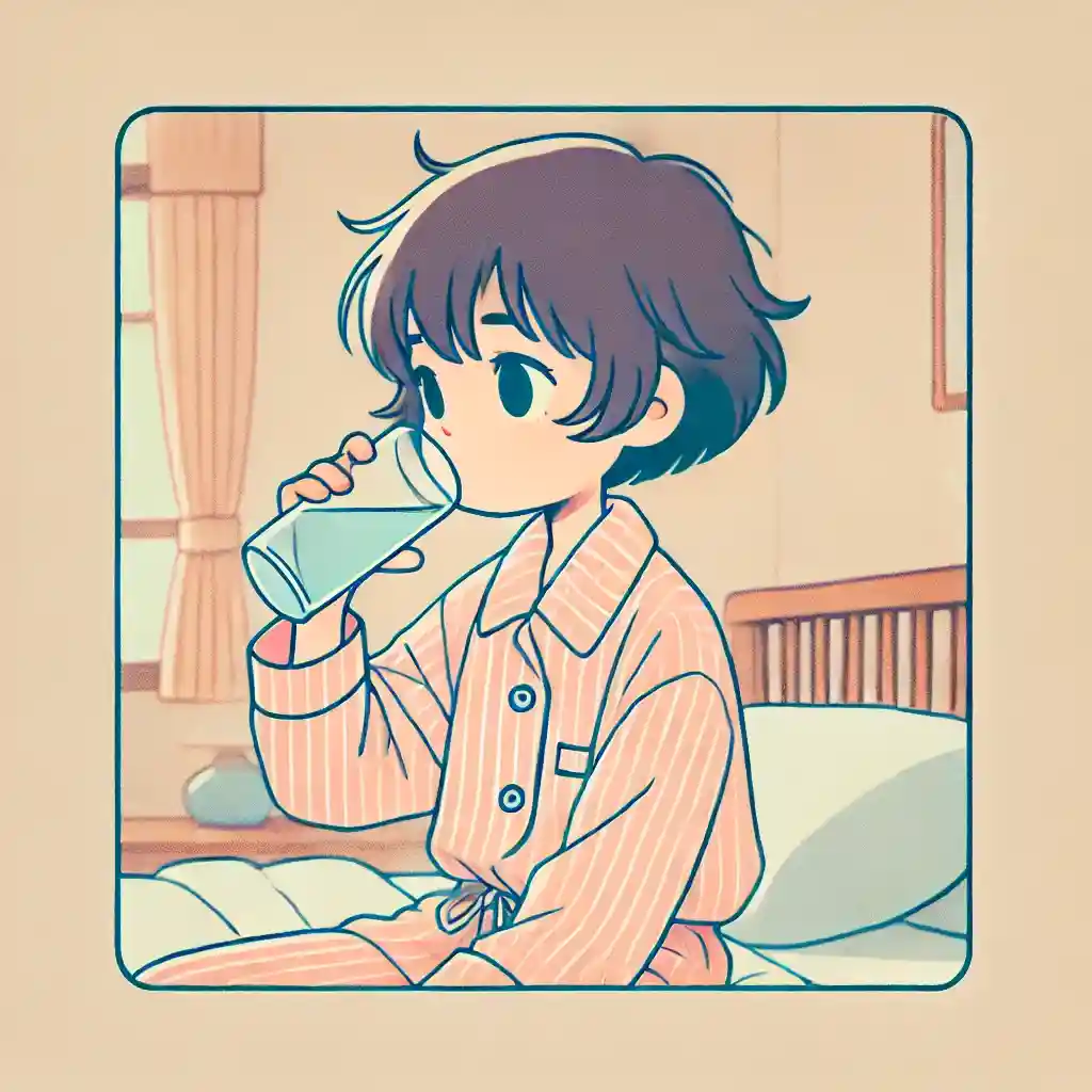 朝一で水を飲む女子