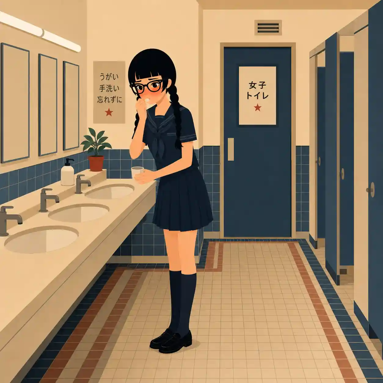 トイレでうがいしている女子