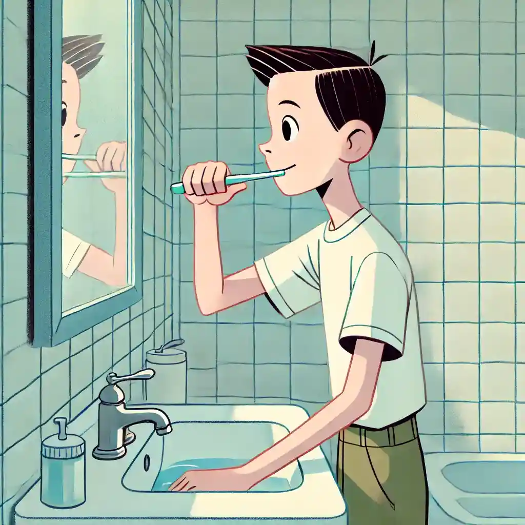 はを磨いている中学生男子