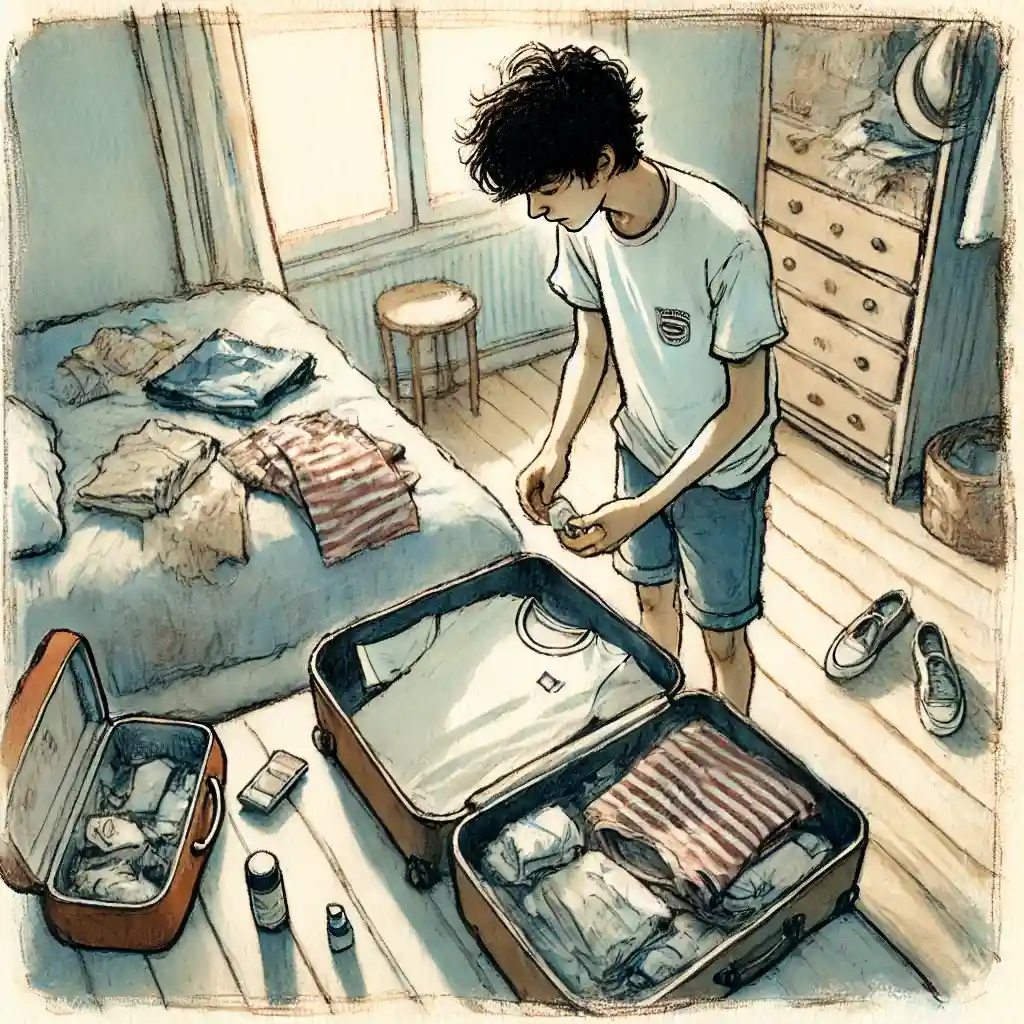 準備する中学生男子