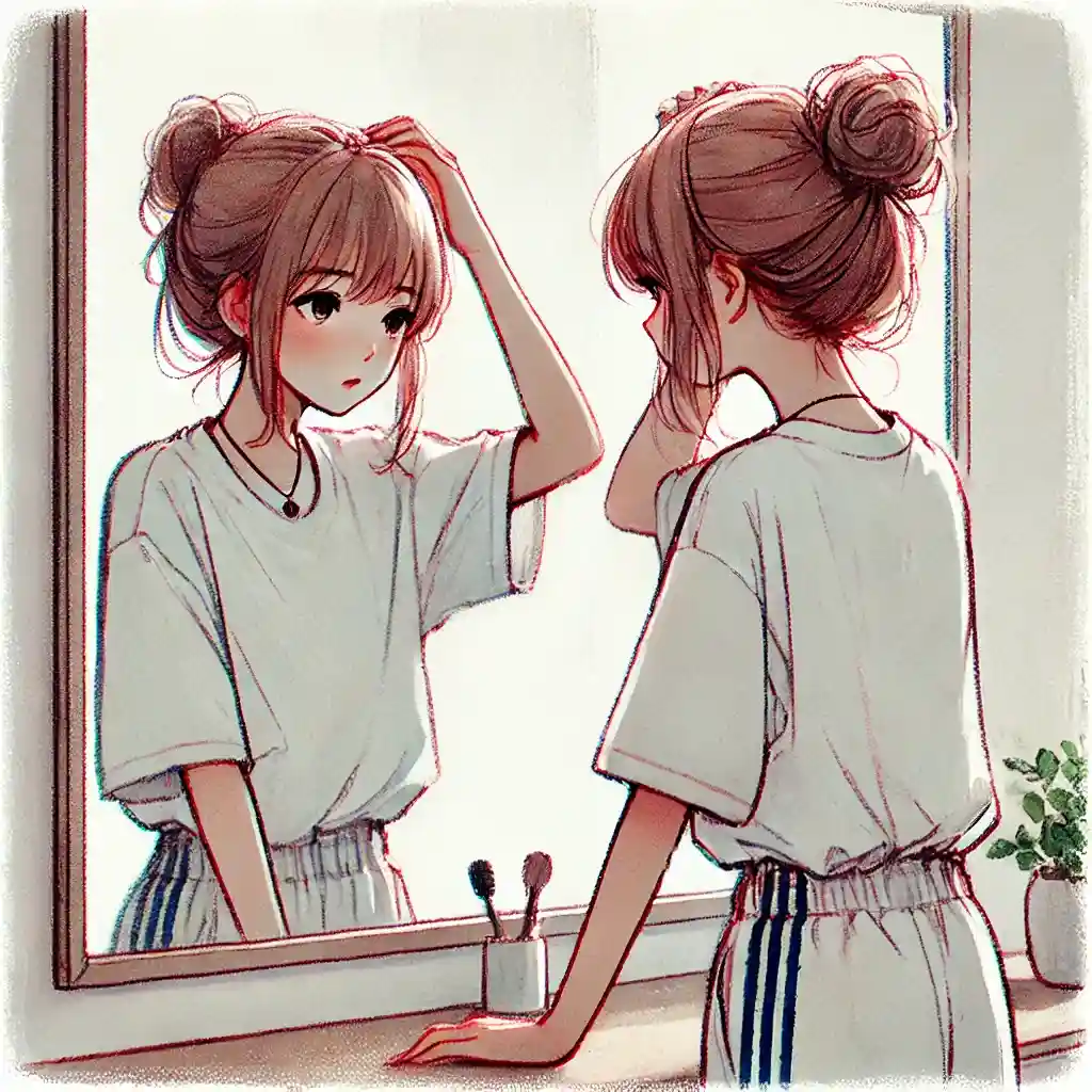 髪の毛を気にしている女子