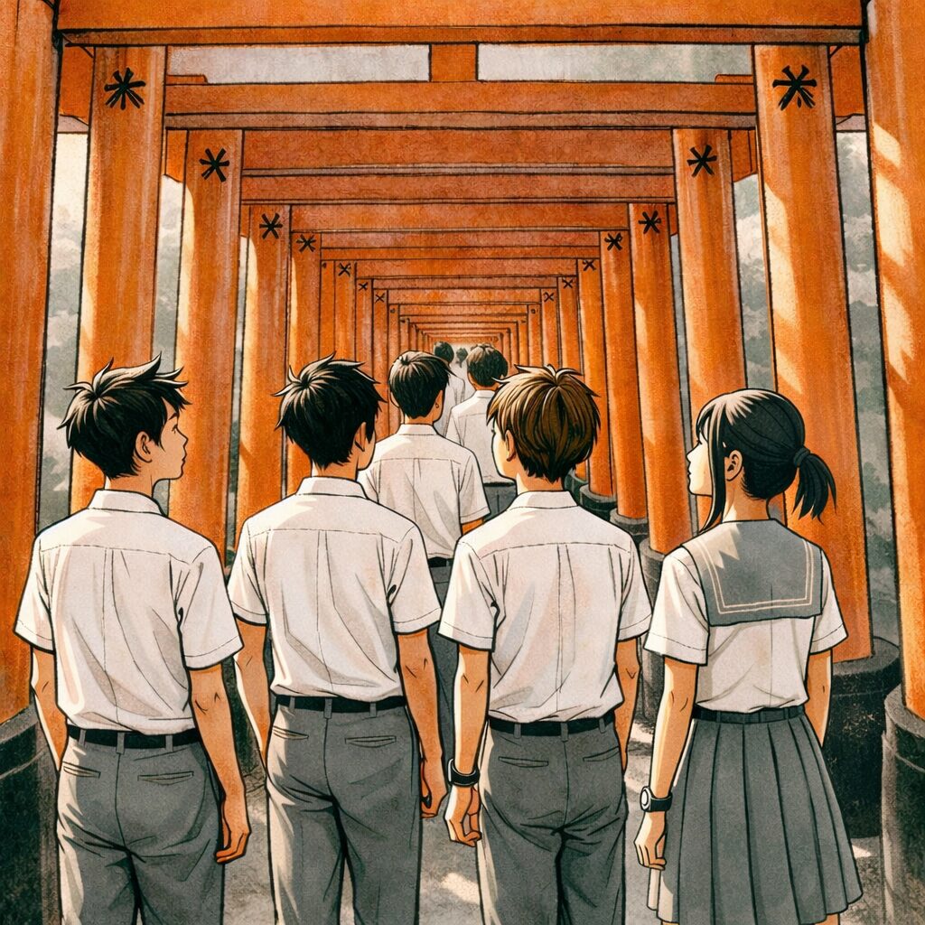 千本鳥居を見学　中学生