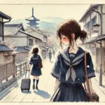 修学旅行で京都を歩く中学生女子