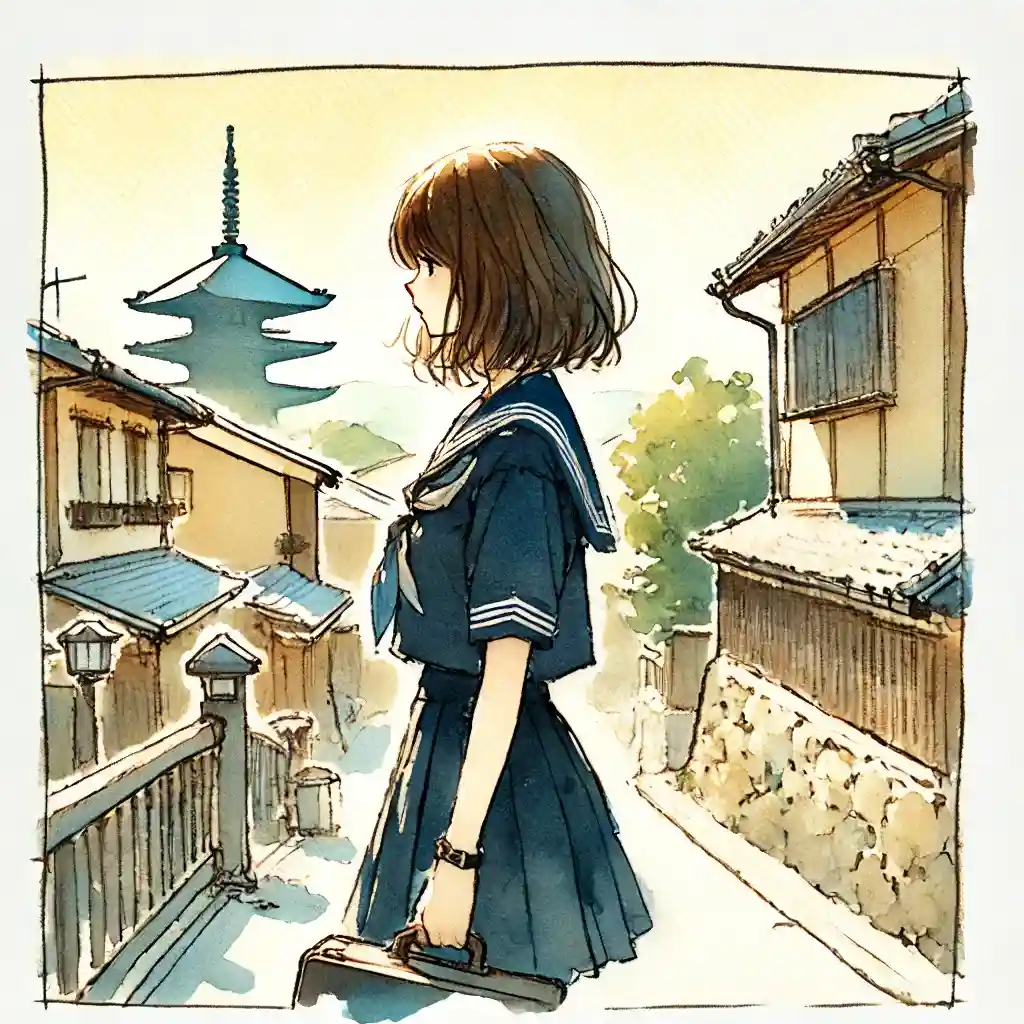 京都を歩く中学生女子