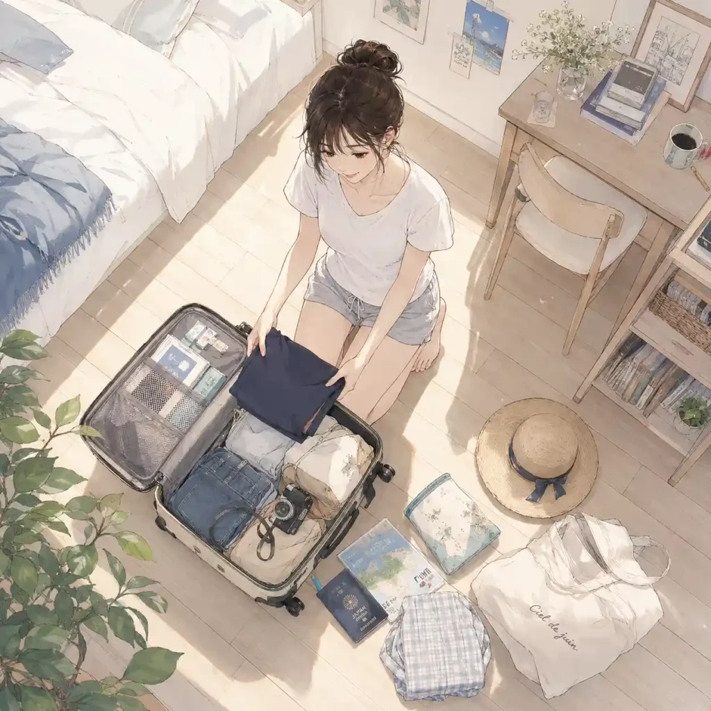 修学旅行の準備をしている女子