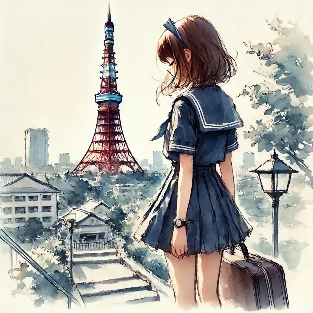 東京タワーと中学生女子