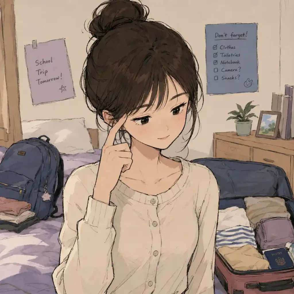 忘れものがないかチェック中の女子