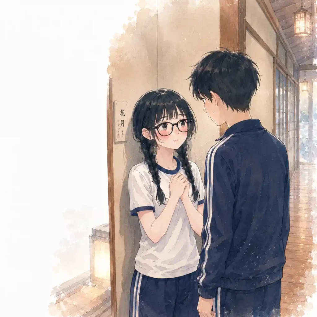 廊下の陰で告白する女子