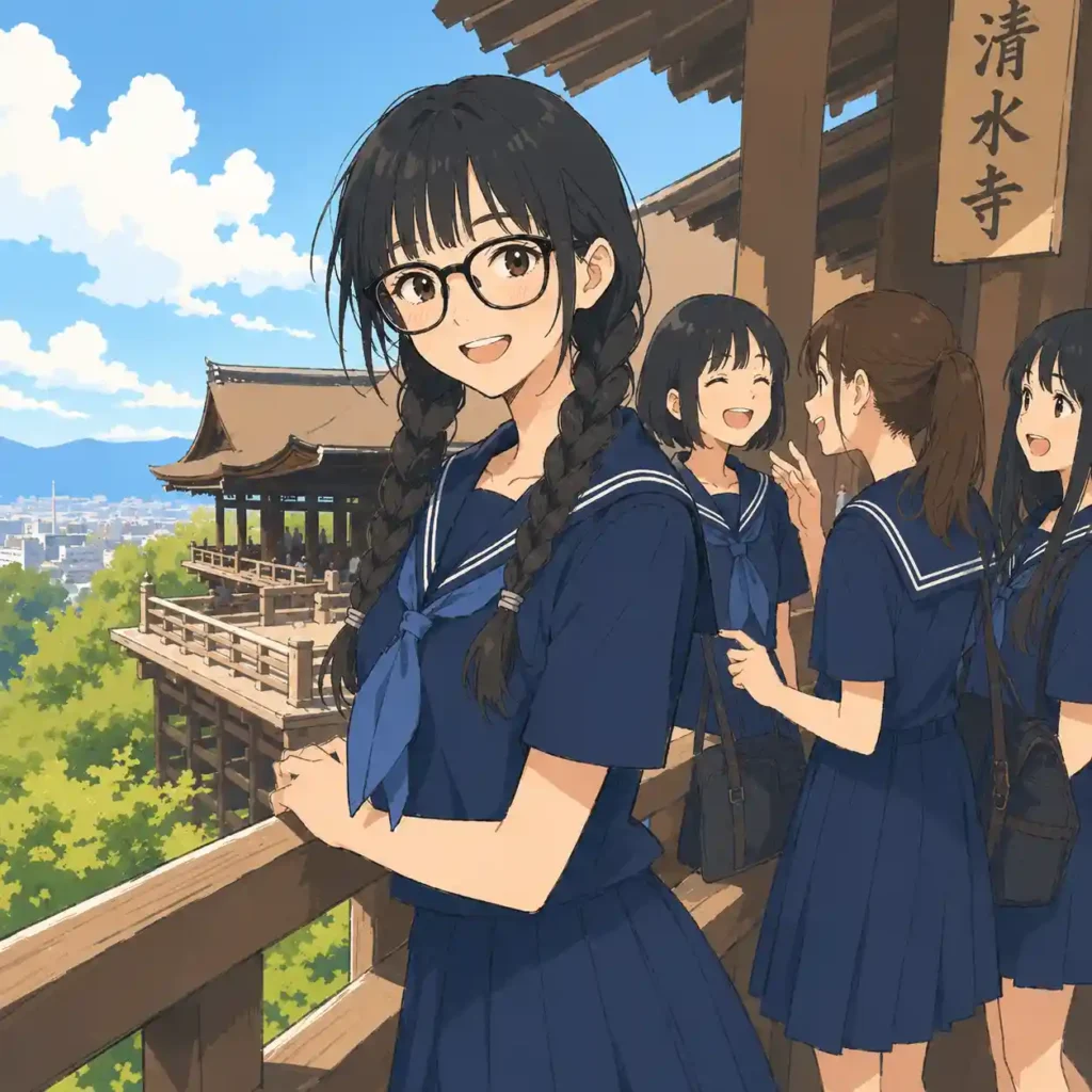 友達と一緒に清水寺を楽しむ女子