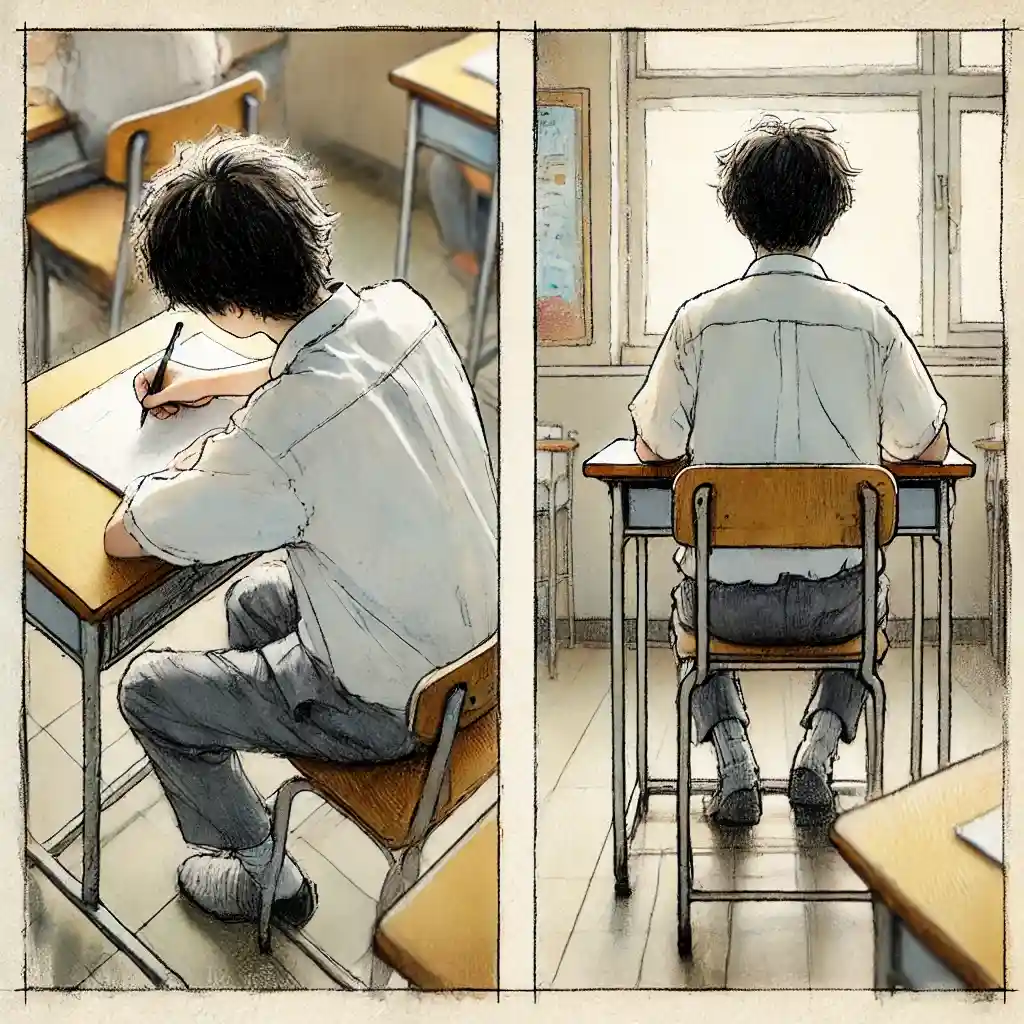 作文を書いている中学生男子