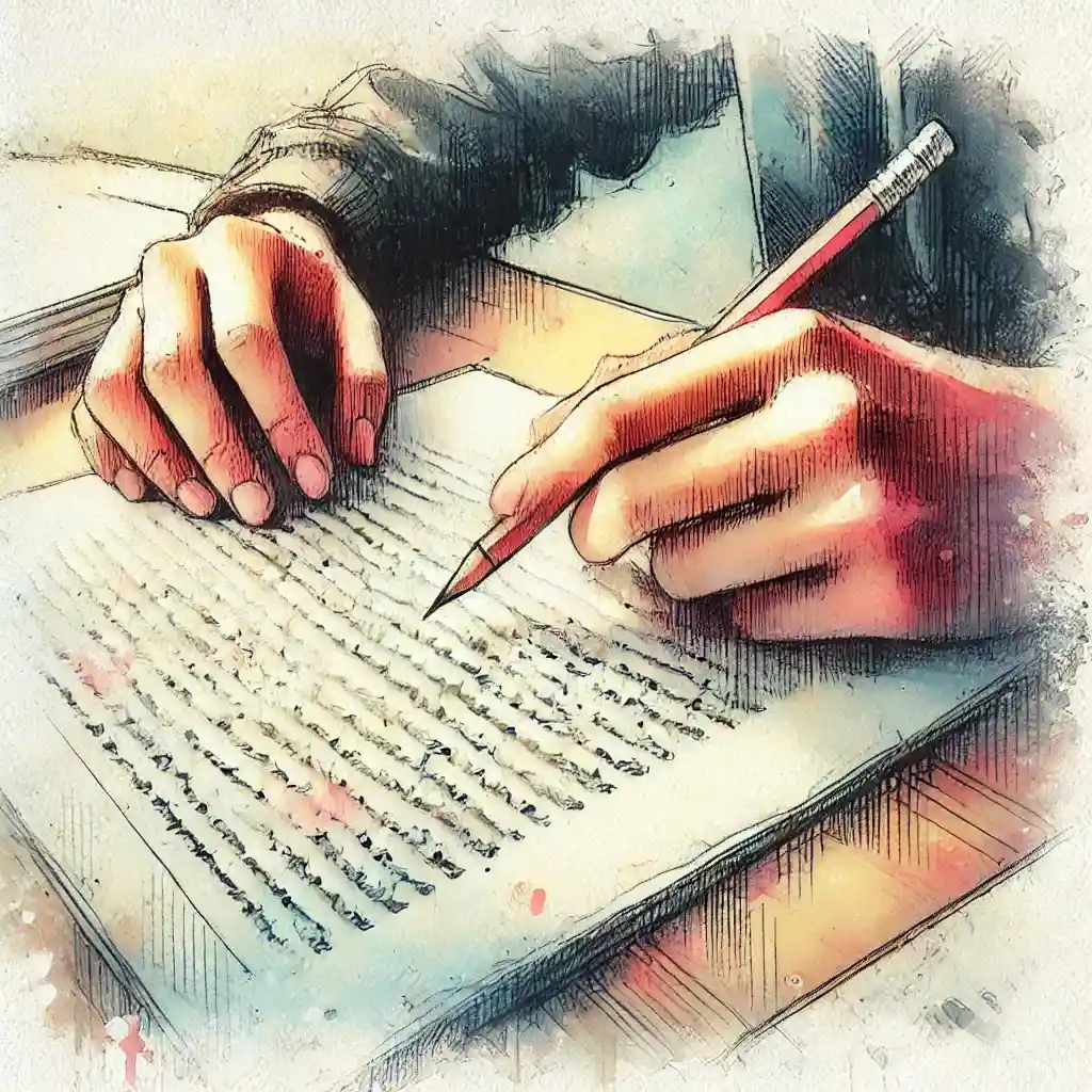 作文を書いている手元