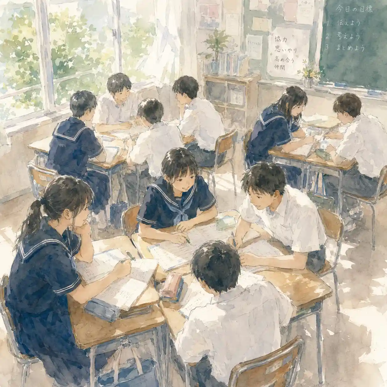 事前学習をする生徒たち