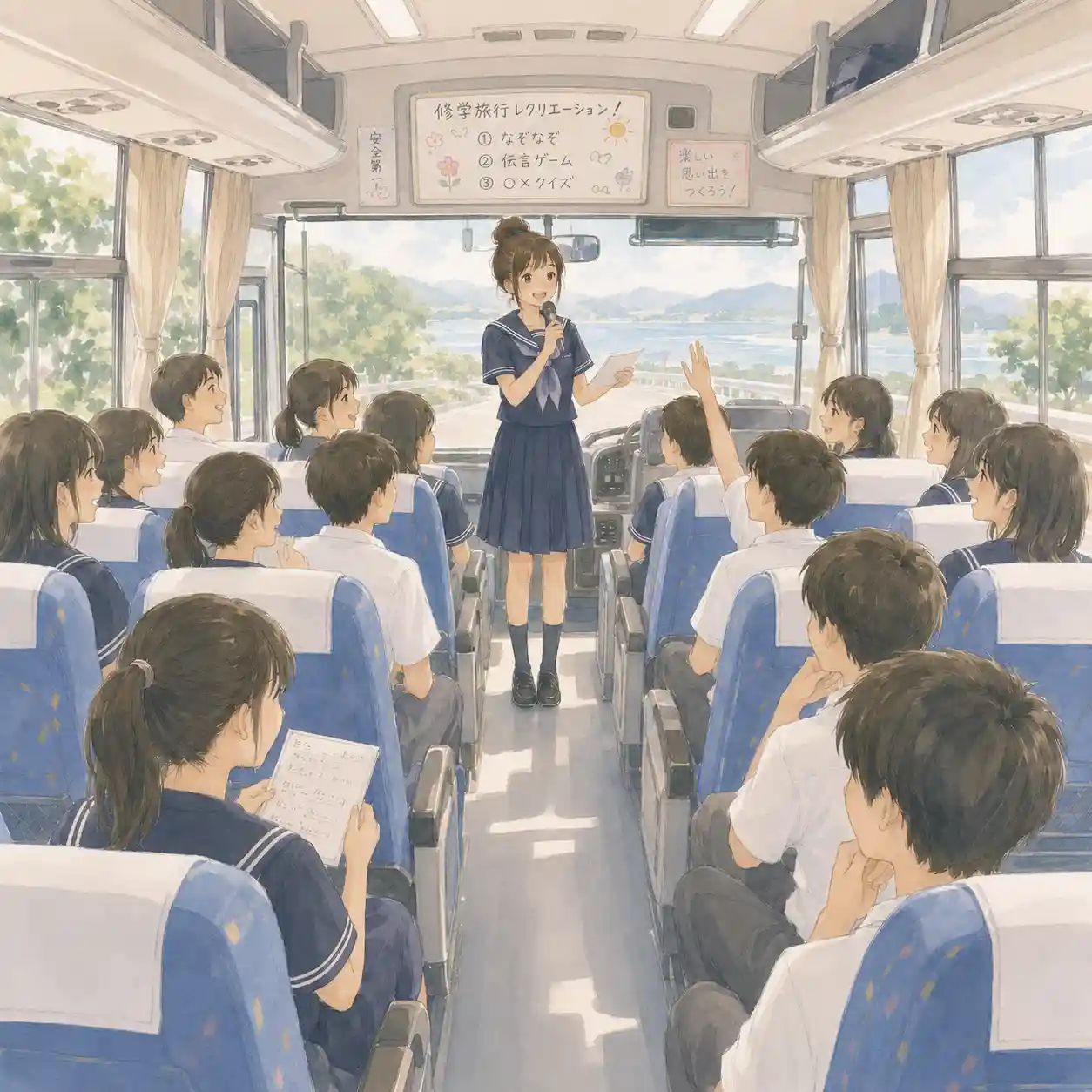 レクリエーションの司会をする女子