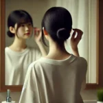 髪型チェックしている中学生女子