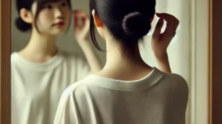 髪型チェックしている中学生女子