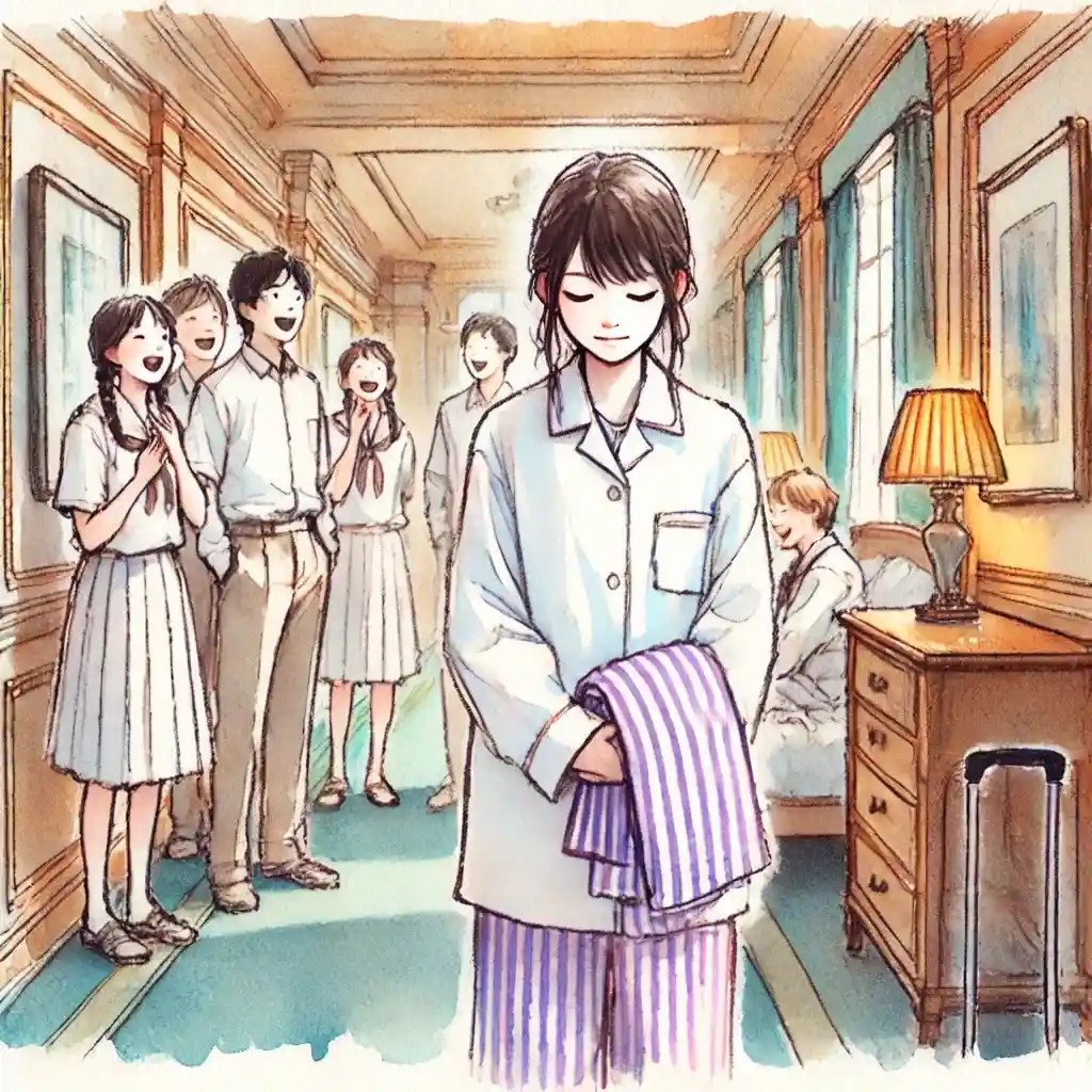 パジャマでホテルの廊下を歩いてしまう中学生女子