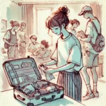 スーツケース　パッキングしている中学生女子