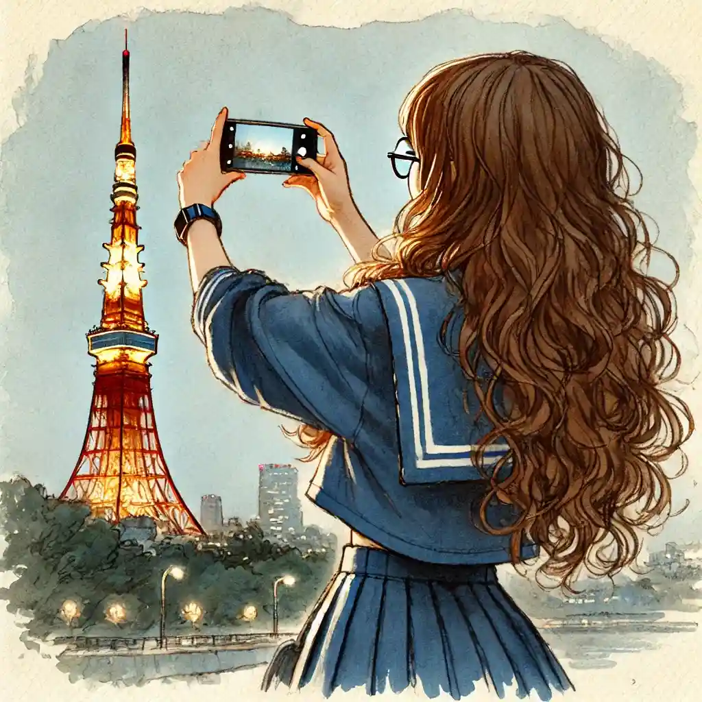 写真を撮っている中学生女子