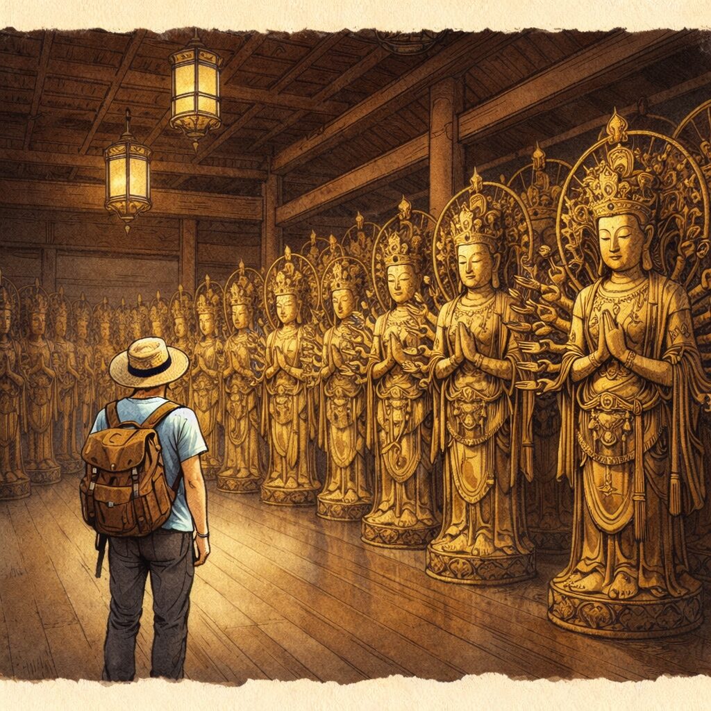 三十三間堂　見学のアメリカ人