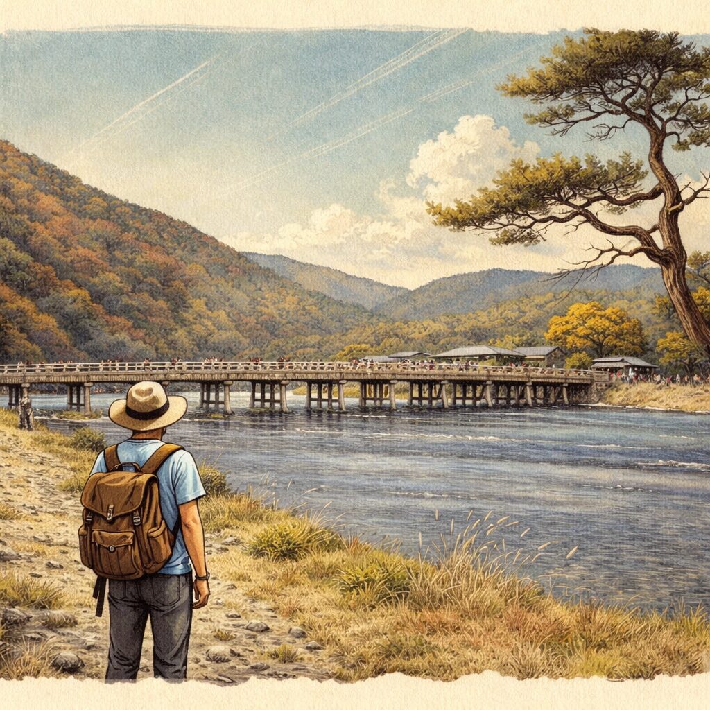 嵐山見学しているアメリカ人