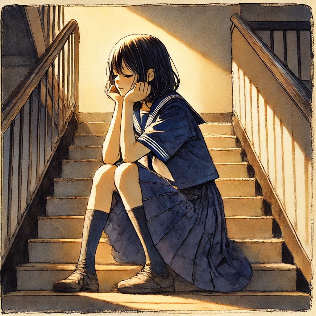 スローガンを考えている中学生女子