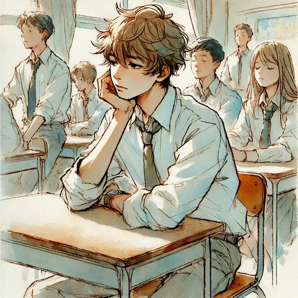 悩んでいる中学生男子