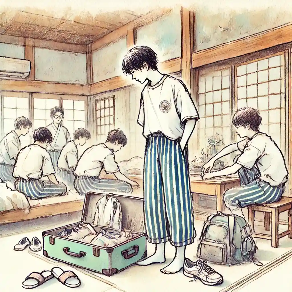 旅館でくつろぐ中学生男子たち