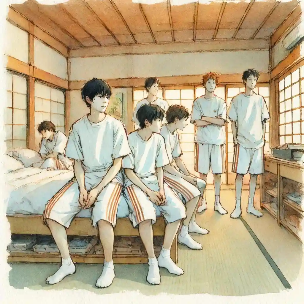 部屋でくつろぐ中学生男子