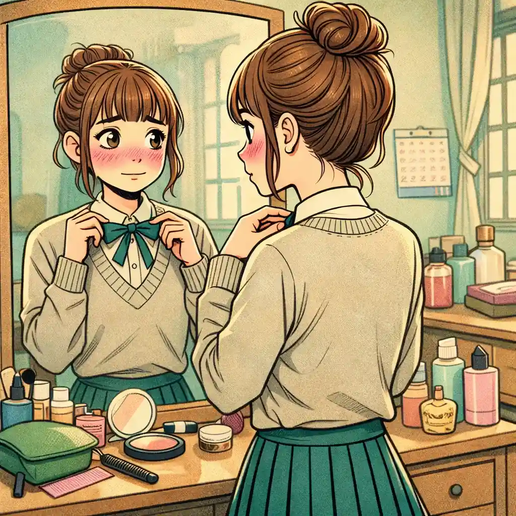 身繕いしている中学生女子