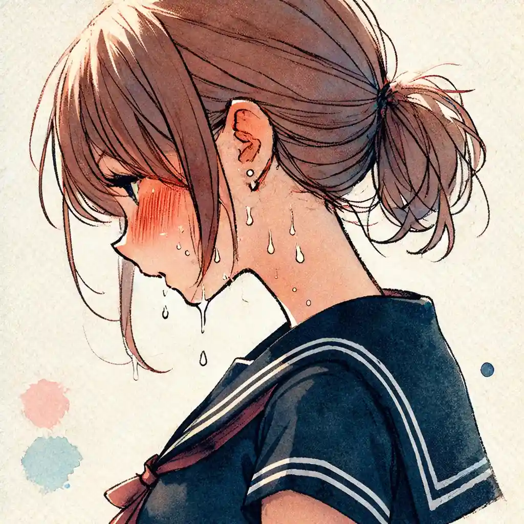 大汗をかく女子