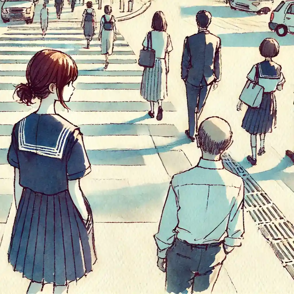 横断歩道を渡る女子