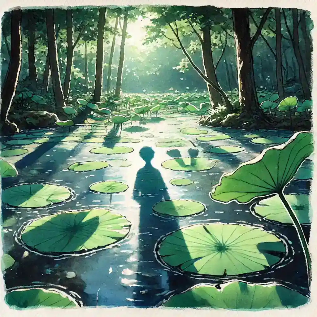 森のな中のハスの池