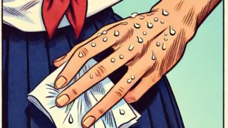 手汗をハンカチで拭く
