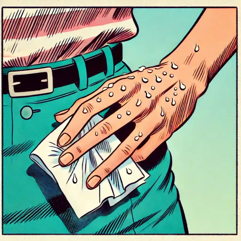 ハンカチで汗を拭く