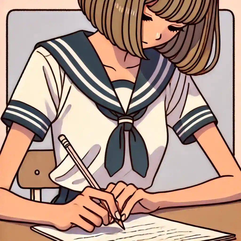 ノートをとっている女子