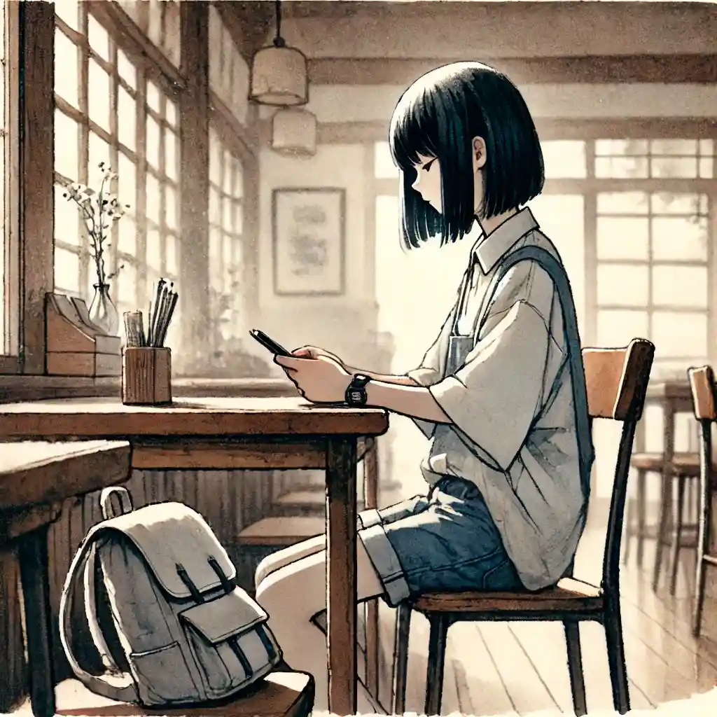 スマホをいじる中学生女子