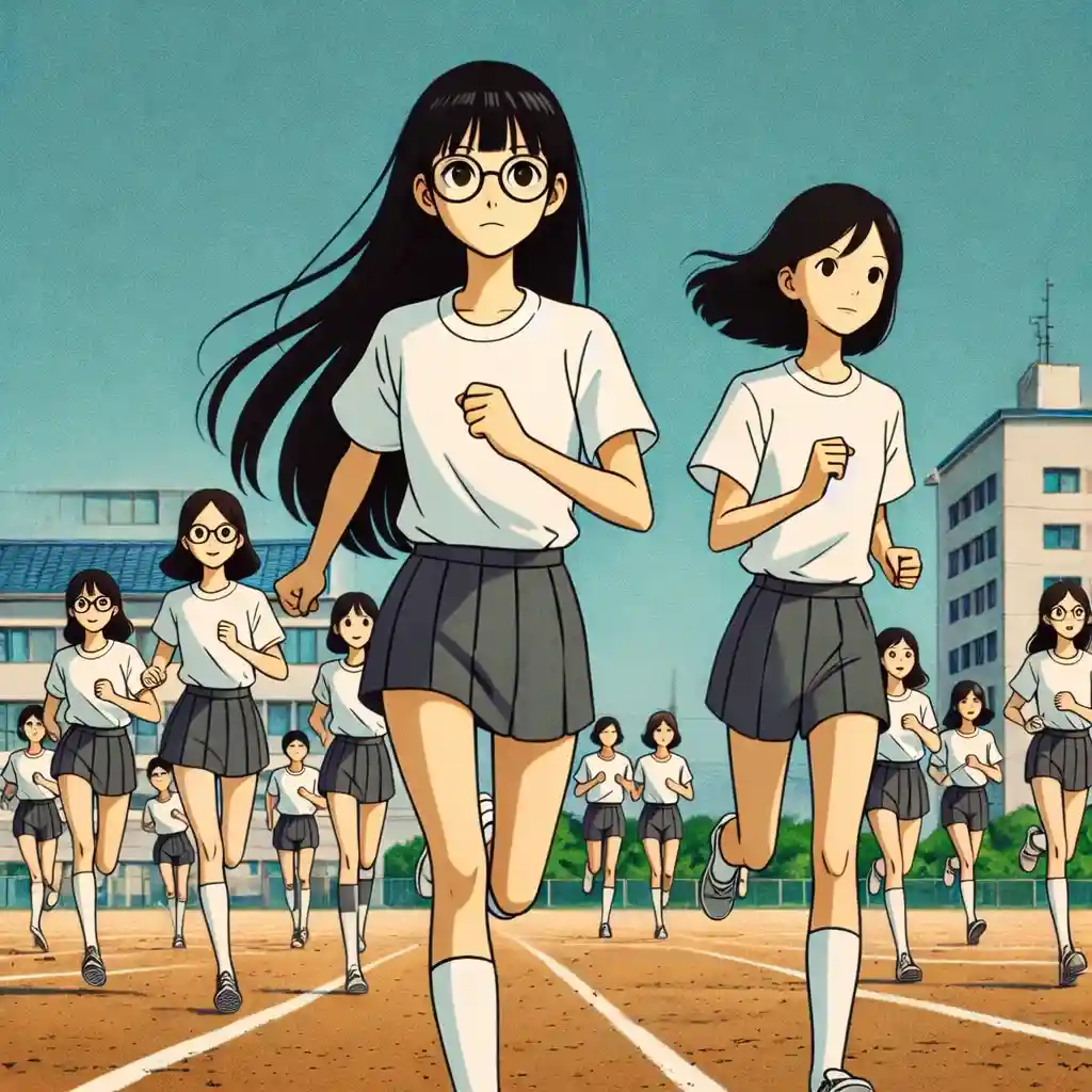 体育の時間で汗をかく女子中学生