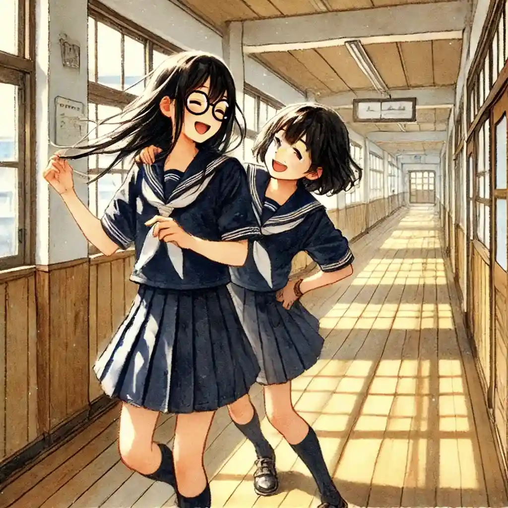 友達とふざける女子