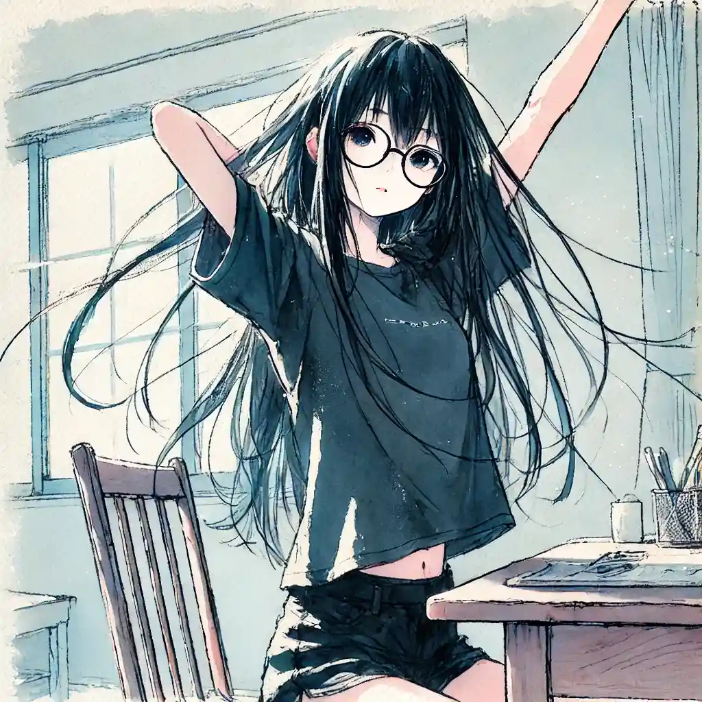 勉強に集中していない女子