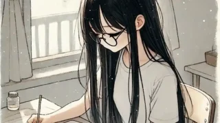 自室で勉強中女子