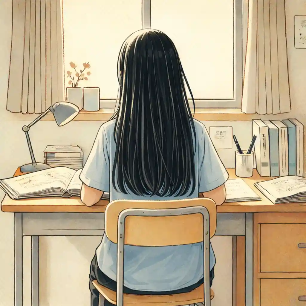 テスト勉強中の女子