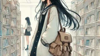 本屋で参考書を探している女子