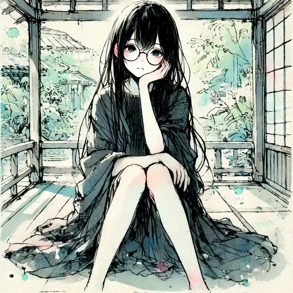 自宅で考えている女子