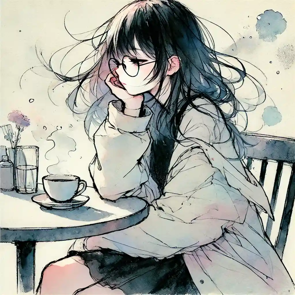 カフェで物思いに耽る女子